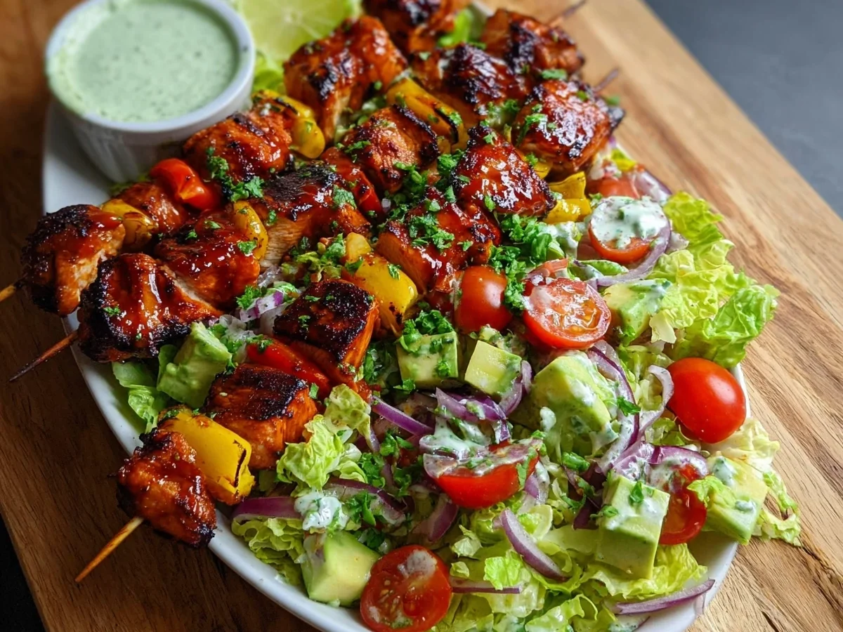 BBQ Chicken Skewer Salad with Creamy Avocado Dressing - Image 1