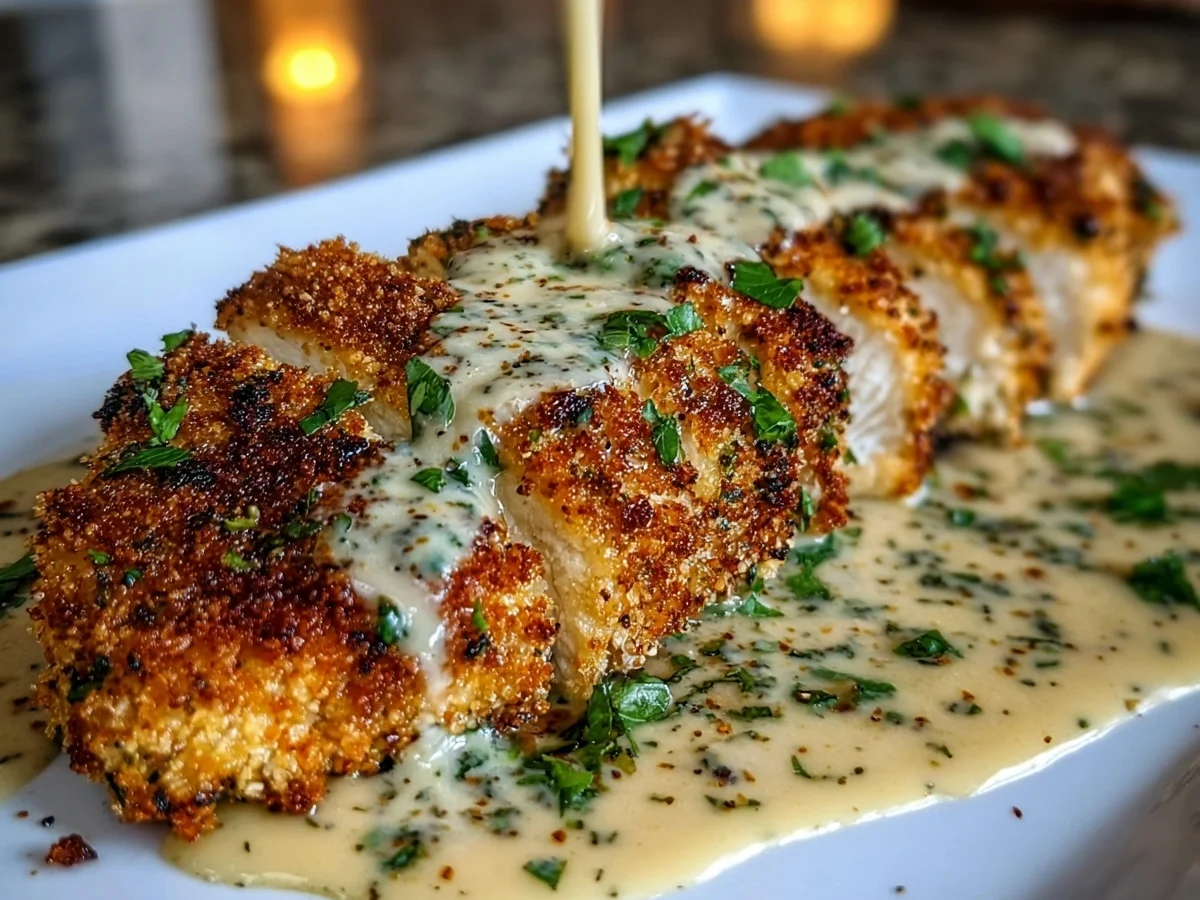 Crispy Parmesan Chicken with Creamy Garlic Sauce - Image 1