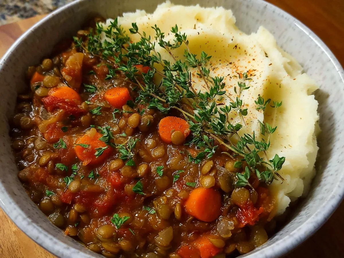High Protein Lentil Stew with Creamy Mashed Potatoes - Image 1