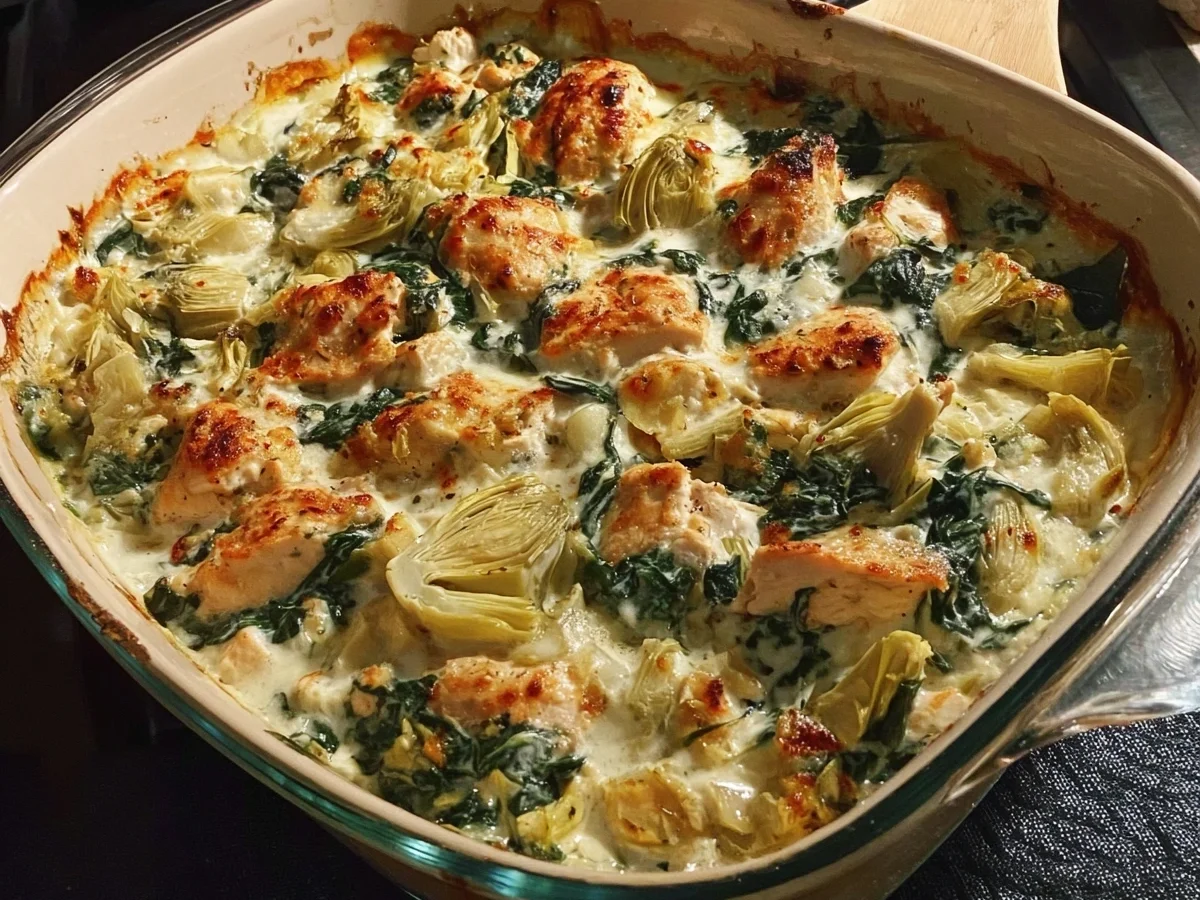 High Protein Spinach Artichoke Chicken Casserole - Image 1