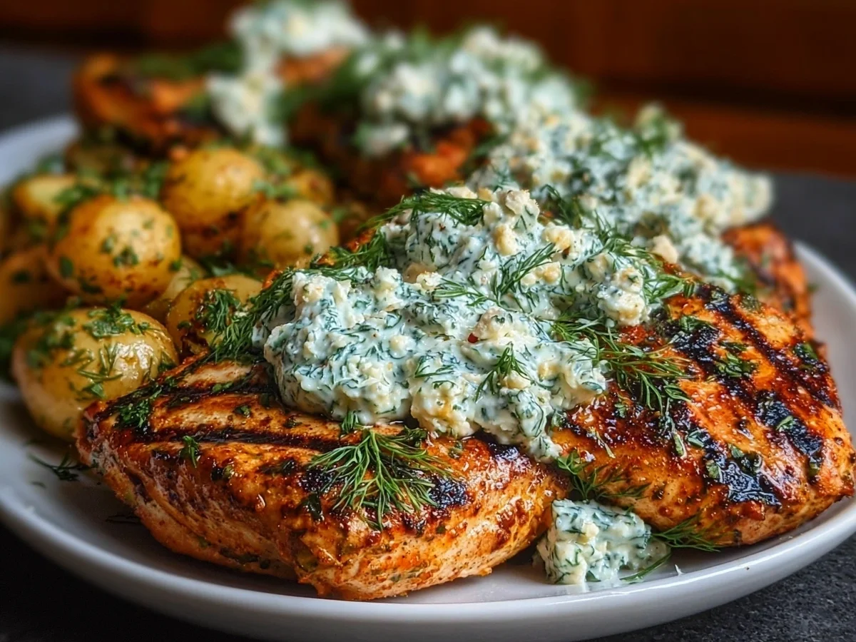 Spicy Yogurt Chicken with Dill Feta Cream Recipe - Image 1
