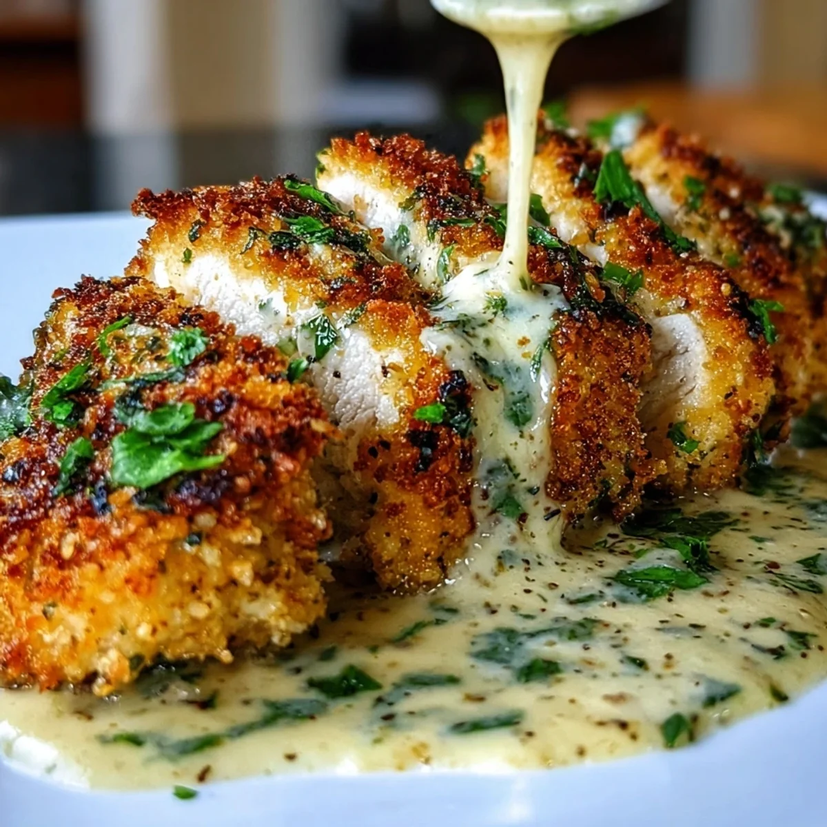 Crispy Parmesan Chicken with Creamy Garlic Sauce