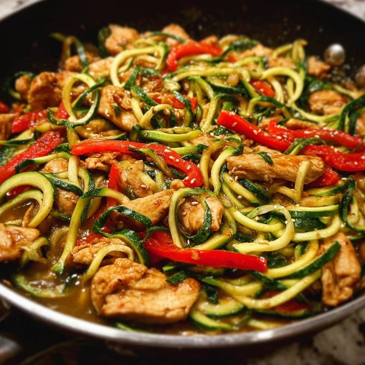 Garlic Chicken Zucchini Noodles Stir Fry Recipe
