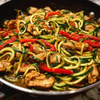 Garlic Chicken Zucchini Noodles Stir Fry Recipe