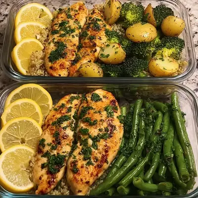Healthy Lemon Garlic Chicken Meal Prep Bowls