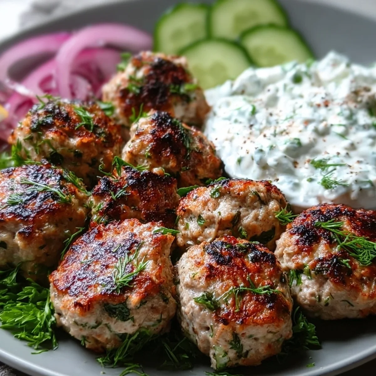 High-Protein Greek Turkey Meatballs with Tzatziki