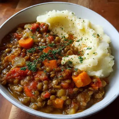 High Protein Lentil Stew with Creamy Mashed Potatoes