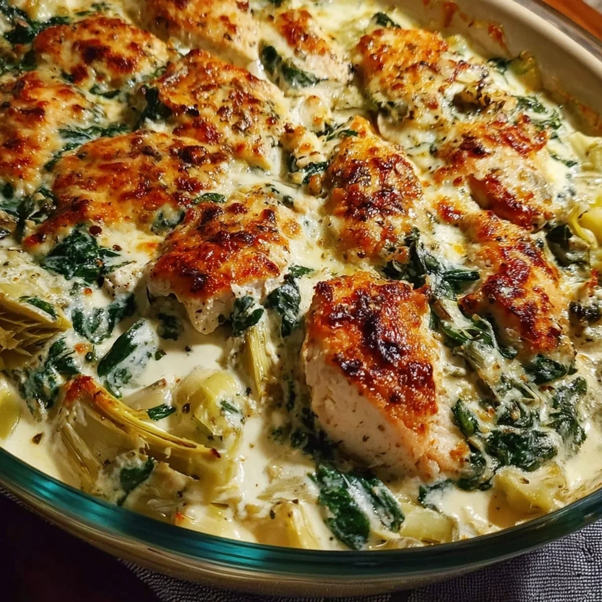 High Protein Spinach Artichoke Chicken Casserole