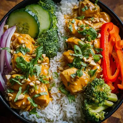 High Protein Thai Peanut Chicken Meal Prep Bowl