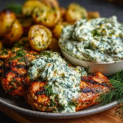 Spicy Yogurt Chicken with Dill Feta Cream Recipe