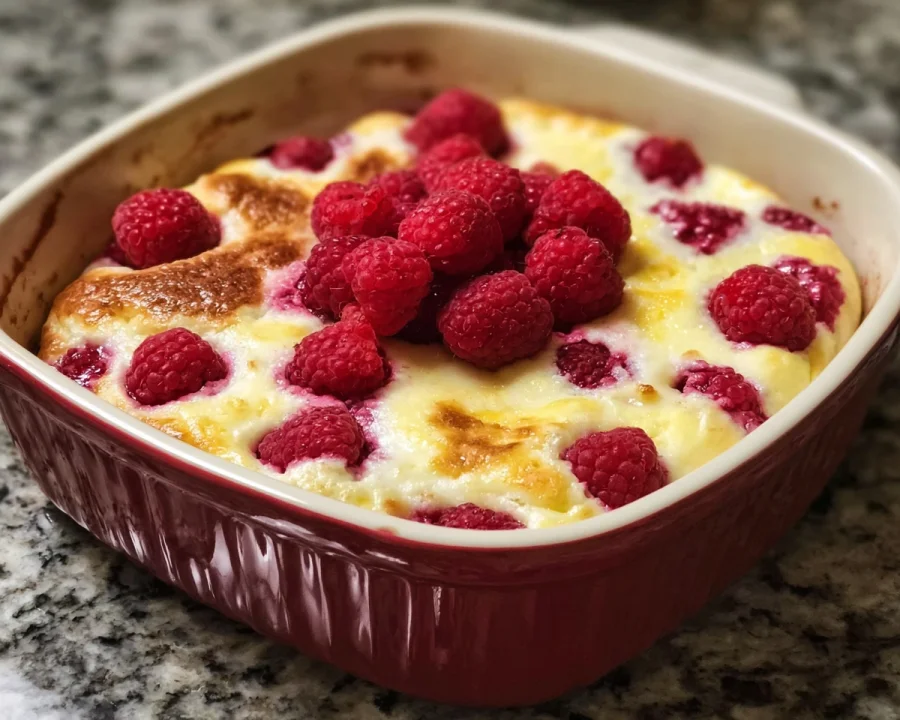 Creamy Lemon Raspberry Cottage Cheese Bake
