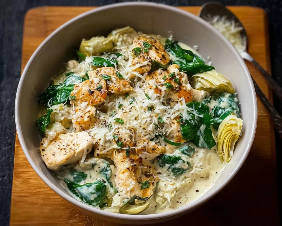 High Protein Cottage Cheese Chicken Artichoke Bowl