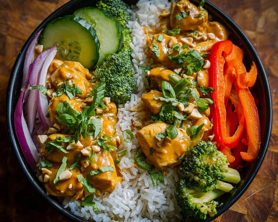 High Protein Thai Peanut Chicken Meal Prep Bowl