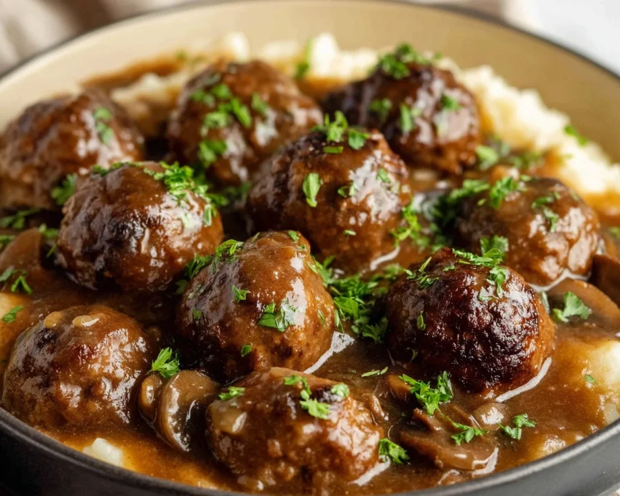 Tender Slow Cooker Salisbury Steak Meatballs