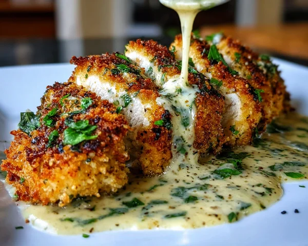 Crispy Parmesan Chicken with Creamy Garlic Sauce