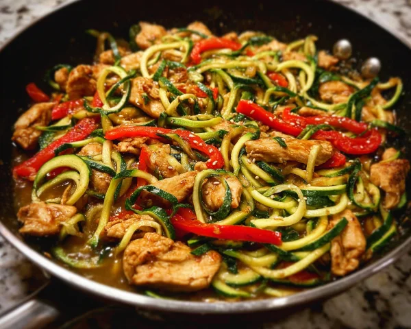 Garlic Chicken Zucchini Noodles Stir Fry Recipe