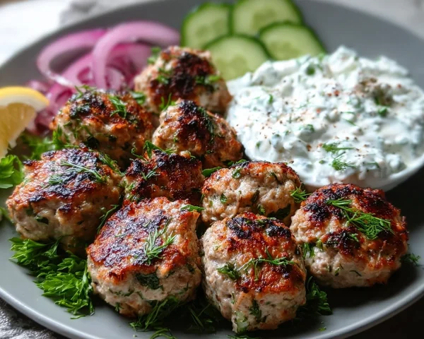 High-Protein Greek Turkey Meatballs with Tzatziki