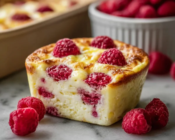 High Protein Lemon Raspberry Cottage Cheese Bake