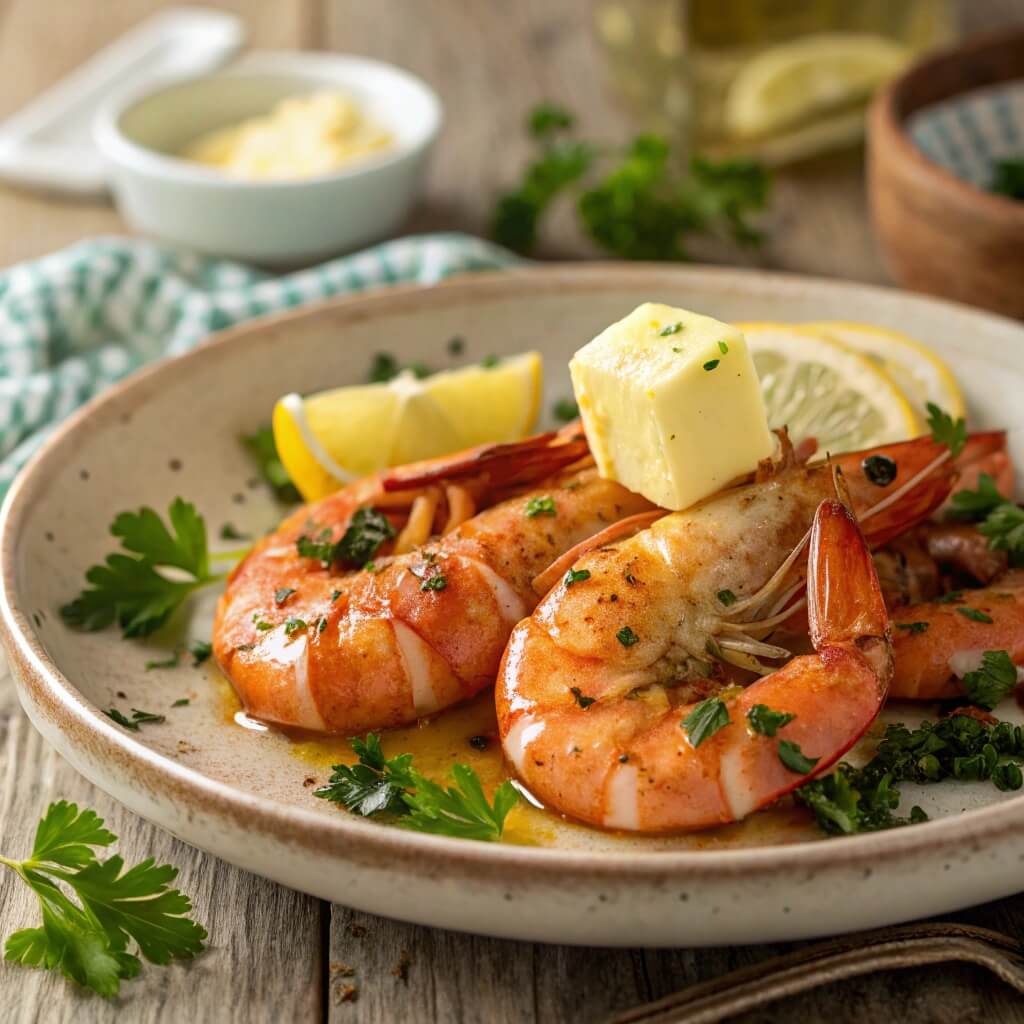 Can You Make Shrimp Taste Like Lobster? 12 Close-up of lobster-style shrimp garnished with parsley and lemon.