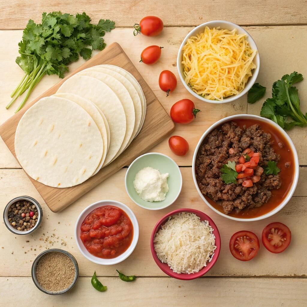 Mexican Lasagna Made Easy: A Cheesy, Crowd-Pleasing Masterpiece 3 Ingredients for Mexican lasagna arranged on a counter.