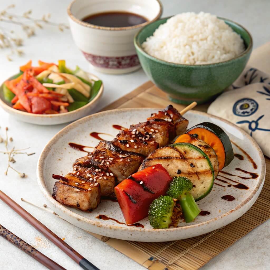 The Hidden Magic Of Japanese BBQ Sauce: Flavor Unlocked 13 Grilled meats and vegetables paired with Japanese BBQ sauce.