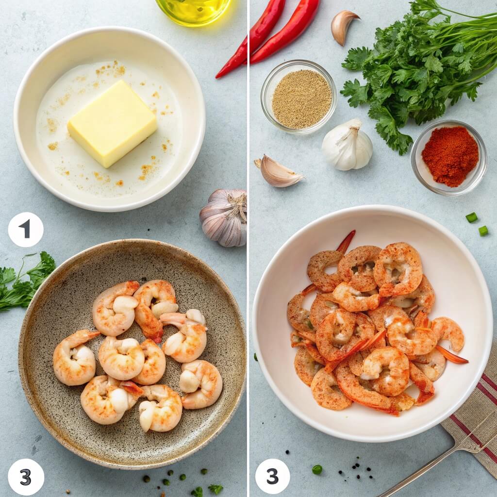 Can You Make Shrimp Taste Like Lobster? 13 Shrimp being prepared in a skillet with butter and seasonings.