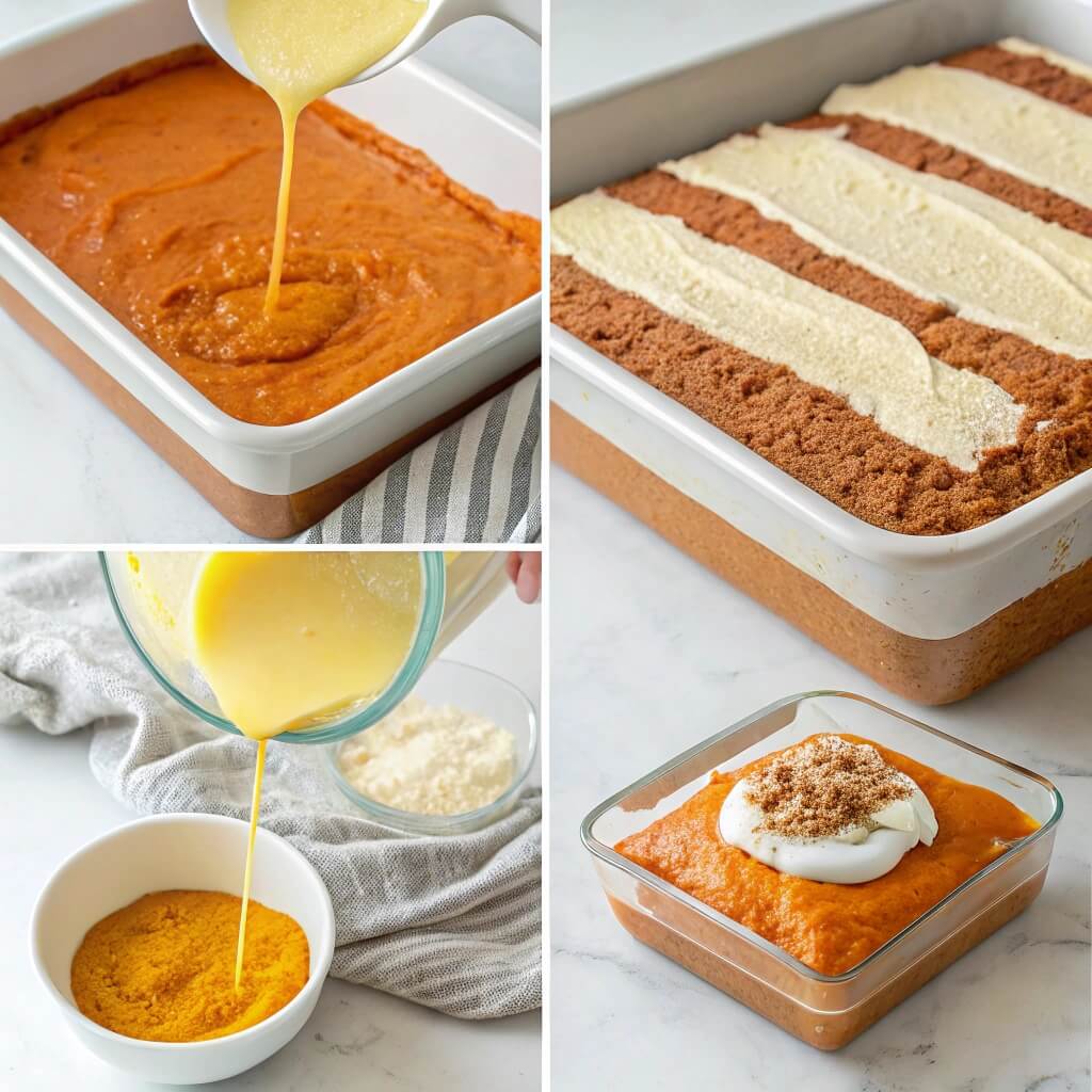 This 1 Simple Pumpkin Dump Cake Will Wow Your Family And Friends 4 Step-by-step images of making pumpkin dump cake.