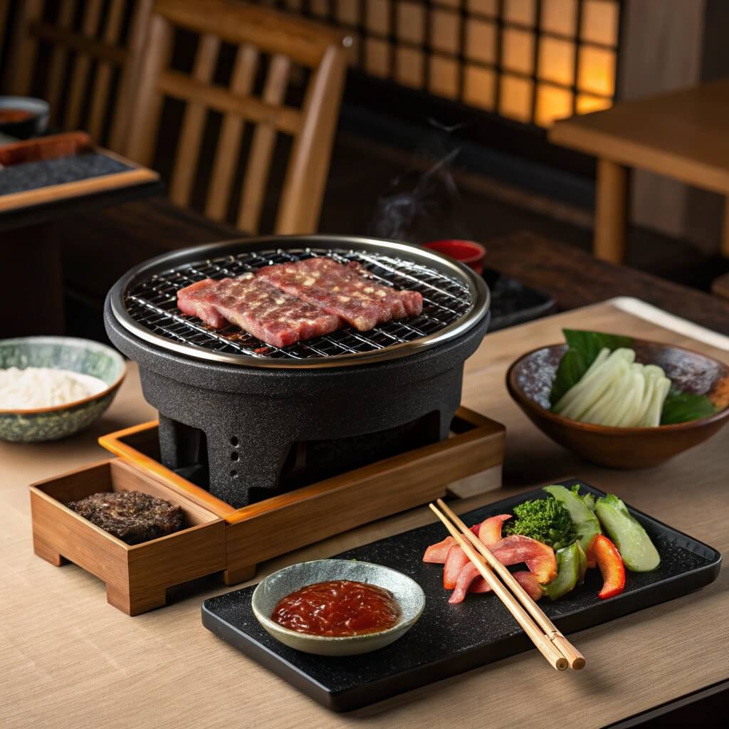 The Hidden Magic Of Japanese BBQ Sauce: Flavor Unlocked 11 Japanese BBQ setup with a bowl of BBQ sauce and grilled meat