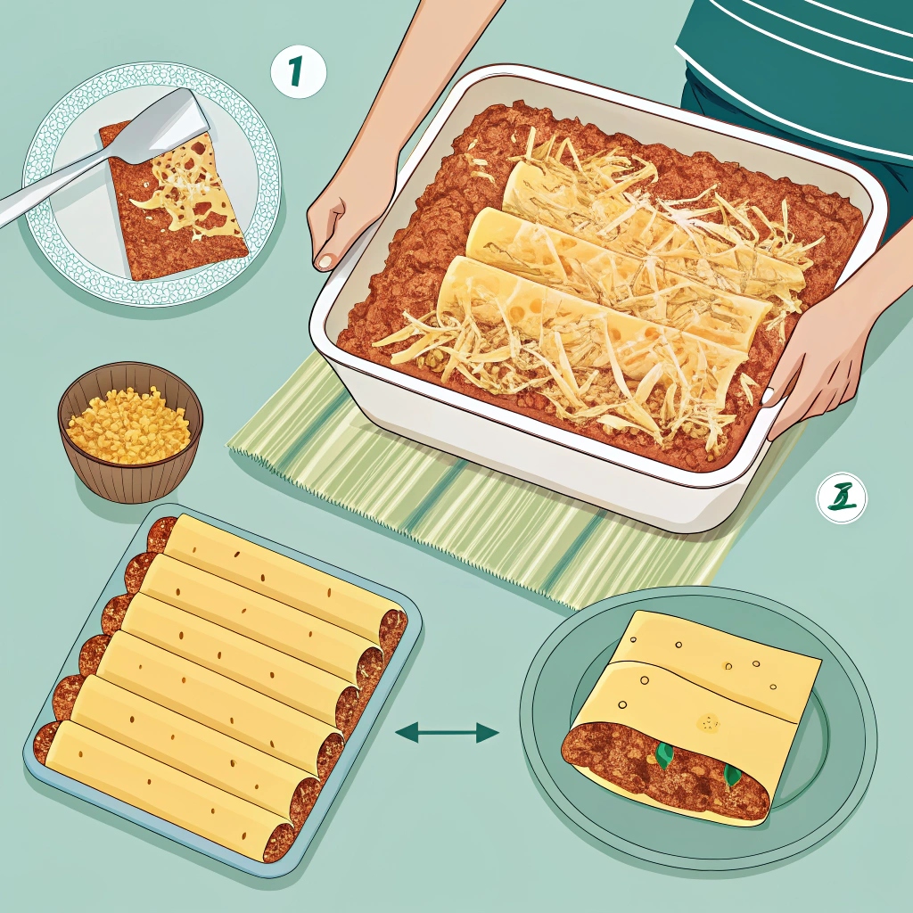 Mexican Lasagna Made Easy: A Cheesy, Crowd-Pleasing Masterpiece 4 Layering Mexican lasagna with tortillas, meat, and cheese.